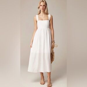 New NWT J. Crew Women’s White Linen Squareneck Midi Maxi Dress Size 10 Summer